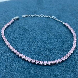 3mm Pink Diamond Link Bracelet 925 Sterling Silver